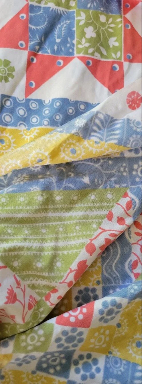 Vintage Sears 70s Patchwork Flat Sheet Twin  Yellow, Blue, Green, Red Sewing Fab